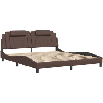 vidaXL Vidaxl - Estructura Cama Con Luces Led Cuero Sint&eacute;tico Marr&oacute;n 180x200 Cm