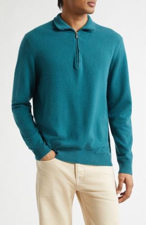 Massimo Alba Half Zip Cashmere Sweater in Dark Teal at Nordstrom, Size X-Large