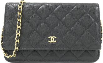 Chanel Black Bordeaux Grained Calfskin Chain/Shoulder Wallet (Pre-Owned)