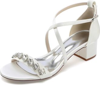 Generic Wedding Sandals Womens Chunky Open Toe Bridal Dress Low Heels Prom Party Dress Shoes 4.5Cm,Ivory,2 UK