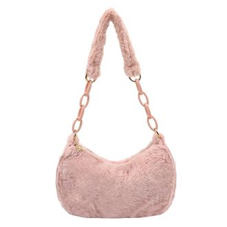 Generic Fashion Women Winter Plush Pure Color Acrylic Chain Small Underarm Shoulder Bag (Light Pink)