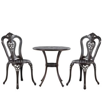 Beliani Conjuntos De Muebles De Balc&oacute;n 2 Plazas Exterior Jard&iacute;n Aluminio Marr&oacute;n &Oslash; 65 Cm 2 Sillas Una Mesa Vintage Bovino