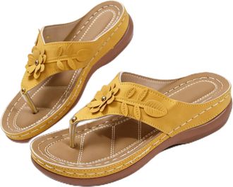 Generic Orthopedic Wedge Sandals for Women 2026 Dressy Comfort Arch Support Open Toe Flip Flops Summer Beach Casual Slip-On Shoes (B-yellow, Adult, Women, 7.5