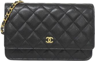 Chanel Black Bordeaux Grained Calfskin Chain/Shoulder Wallet (Pre-Owned)