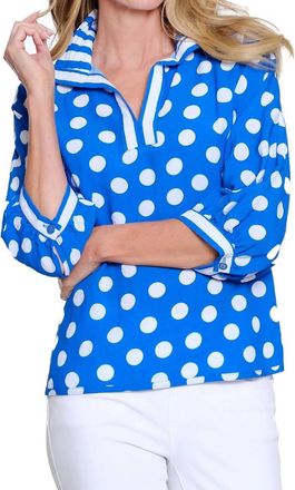 Multiples Polka Dot Dolman Sleeve Top In Blue And White