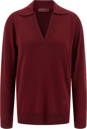 Gucci Ultrafine Wool Shirt Polo Bordeaux-Donna