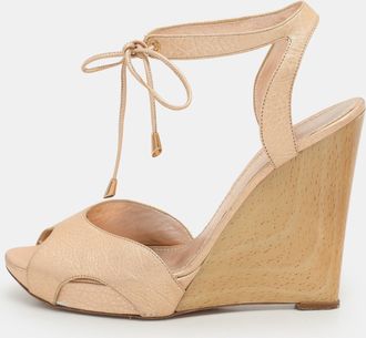 Casadei Metallic Leather Wedge Ankle Strap Sandals Size 39