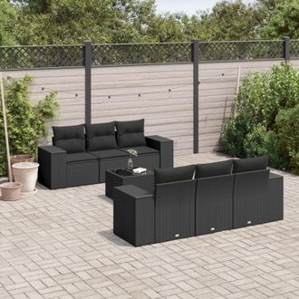 vidaXL Set De Comedor De Jard&iacute;n 7 Pzas Y Cojines Rat&aacute;n Sint&eacute;tico Negro Vidaxl