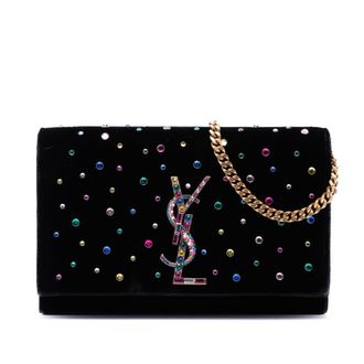 Saint Laurent Pre-owned Saint Laurent Crystal Embellished Velvet Monogram Kate Wallet On Chain Ladies M0WW6SFP8VTSMDVD