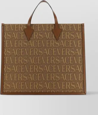 Versace leather logo-jacquard tote bag
