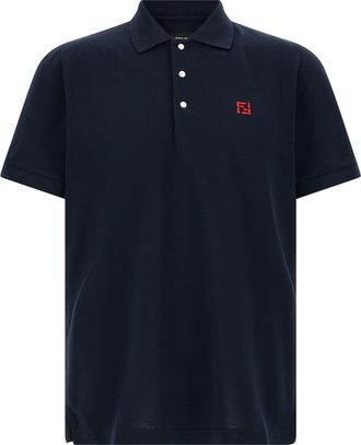 Fendi Blue Cotton Polo Mens Shirt
