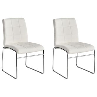 Beliani Conjunto De 2 Sillas De Comedor En Piel Sint&eacute;tica Blanca Con Patas De Metal Estilo Moderno Kiron