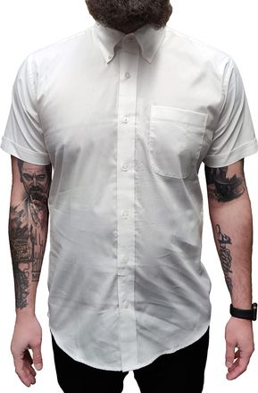 Relco Mens White Button Down Short Sleeve Shirts (XLarge, White Oxford)