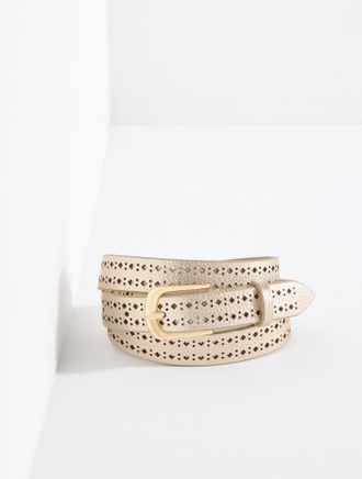 Talbots Perforated Leather Belt - Gold - Medium Talbots