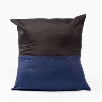 Studio Variously Aakar Mor Black and Indigo Color Block Mulberry Silk Pillow - Cover + Insert in Black /Indigo at Nordstrom