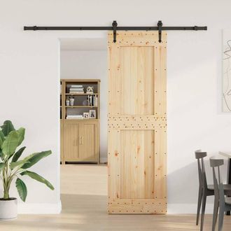 Berkfield Home Sliding Door with Hardware Set 70x210 cm Solid Wood Pine in Light Tan