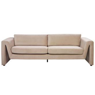 Beliani Sof&aacute; Moderno 3 Plazas Respaldo Acolchado Terciopelo Reposabrazos Beige Maunu