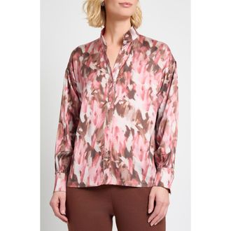 Misook Brushstroke Print Cr&ecirc;pe de Chine Button-Up Shirt in Honey Suckle/Charmeuse/Multi at Nordstrom Rack, Size Xx-Large
