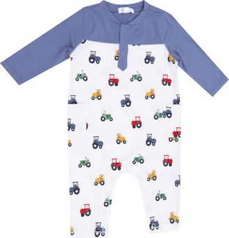 Angel Dear Mini Tractors Romper in White/Blue at Nordstrom, Size 18-24M