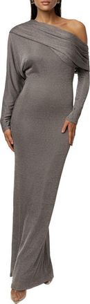 JLUXLABEL Drape & Shine Metallic One-Shoulder Long Sleeve Knit Dress in Silver at Nordstrom, Size X-Small