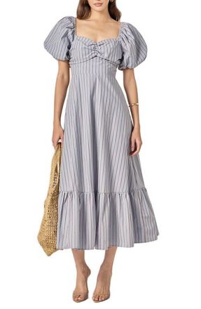 English Factory Stripe Back Tie Maxi Dress in Blue Multi at Nordstrom, Size X-Small