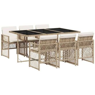 vidaXL Set Comedor De Jard&iacute;n 7 Pzas Con Cojines Rat&aacute;n Sint&eacute;tico Beige Vidaxl