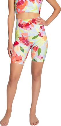 Nicole Miller High Rise Biker Short In Oasis Light Blue