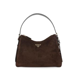 Prada Logo-plaque Suede Shoulder Bag