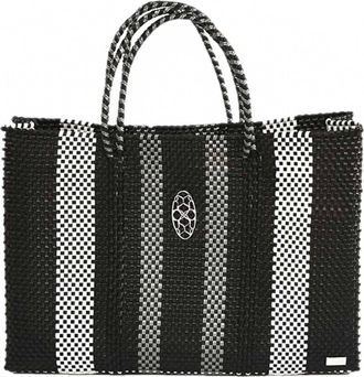 Lola's Bag Womens Travel Woven Striped Tote Bag And Clutch In Black/white