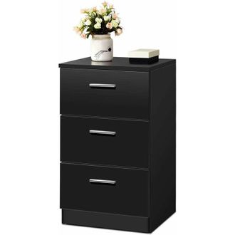 Costway Costway - Mesita de Noche 3 Cajones 67x38x35cm Mesilla para Dormitorio Mesa Auxiliar Negro