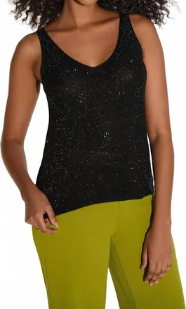 Joseph Ribkoff Metallic Knitted Camisole With Rhinestones In Black