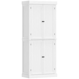 HOMCOM Homcom Mobile Cucina Alto Con 6 Ripiani E 2 Ante, Armadio Dispensa Con Ripiani Regolabili In Legno, 76x40.5x184 Cm, Bianco