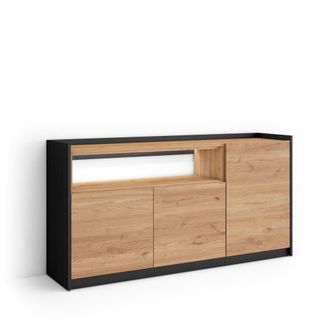 Skraut Home Aparador efecto madera roble y negro 156x37x80cm con led