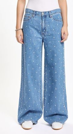 Daze The Wanderer Polka Dot High Waist Wide Leg Jeans in Full Circle at Nordstrom, Size 30