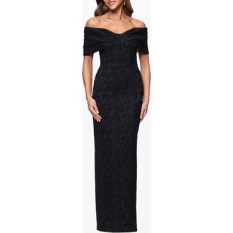 Betsy & Adam Floral Jacquard Off-the-Shoulder Sheath Gown in Black at Nordstrom, Size 4