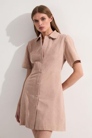 Karen Millen Womens Suede Stab Stitch Button Mini Dress - Nude - Size 16 UK