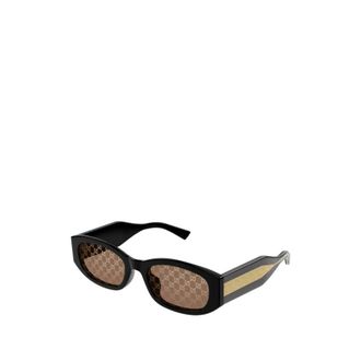 Gucci Rounded Rectangle Sunglasses - female - Gucci - Sunglasses - Black - 55 MM - Accessories