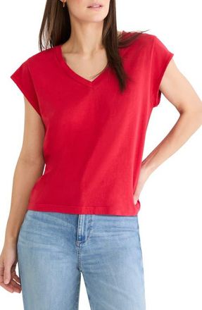 Nic+Zoe Cap Sleeve V-Neck Cotton Top in True Red at Nordstrom, Size Xx-Large