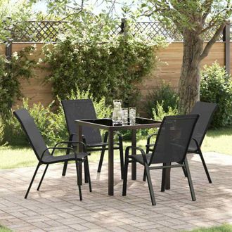 vidaXL Conjunto De Comedor De Jard&iacute;n 5 Pcs Negro Textileno Y Acero Vidaxl