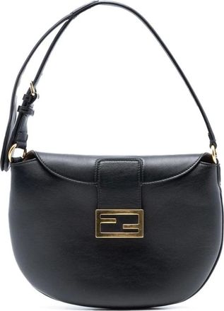 Fendi Pre-owned Shoulder Bags, female, Black, Size: ONE SIZE Pre-owned Vintage Black Leather Double F Logo Shoulder Bag