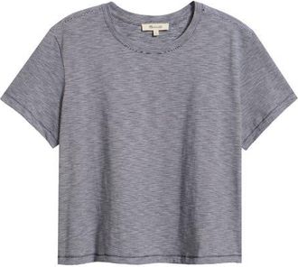 Madewell Stripe Boxy Crop Slub T-Shirt in Midnight Navy at Nordstrom, Size Xx-Small