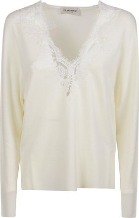 Ermanno Scervino V-Neck Sweater with Intricate Lace Detailing