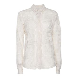 Mazzarelli Camicia in tulle con rose ricamate - female - Mazzarelli - Shirts - Beige - M - Blouses & Shirts