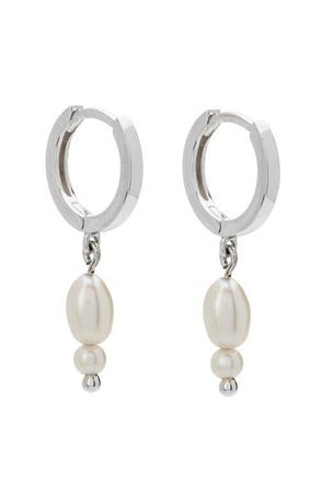 Murkani Double Pearl Huggies in Silver at Nordstrom