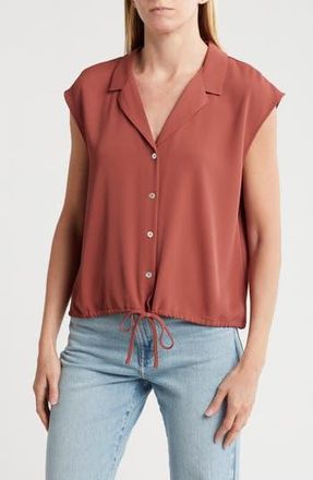 Melloday Drawstring Hem Sleeveless Button-Up Shirt in Mahogany at Nordstrom Rack, Size X-Small