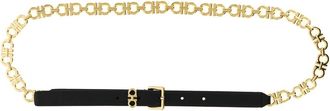 Ferragamo Gancini leren riem met ketting - Dames - Riemen - Geel - 85 CM - Leer - Accessoires