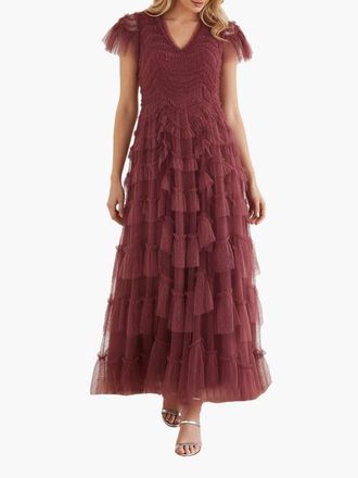 Needle & Thread Aviana V-Neck Gown in Winterberry at Nordstrom, Size 14