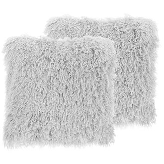 Beliani Conjunto De 2 Cojines Decorativos Fundas De Coj&iacute;n Decorativas De Tela De Poli&eacute;ster Gris Con Inserto De Superficie Peluda 45 X 45 Cm Cide