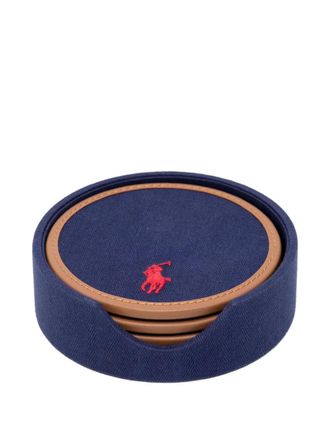 Ralph Lauren Home logo-embroidered coasters (set of four) - unisex - Cotton/Leather - One Size - Blue