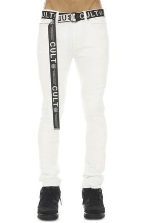 Cult of Individuality Punk Belted Distressed Super Skinny Jeans in White Grunge at Nordstrom Rack, Size 40